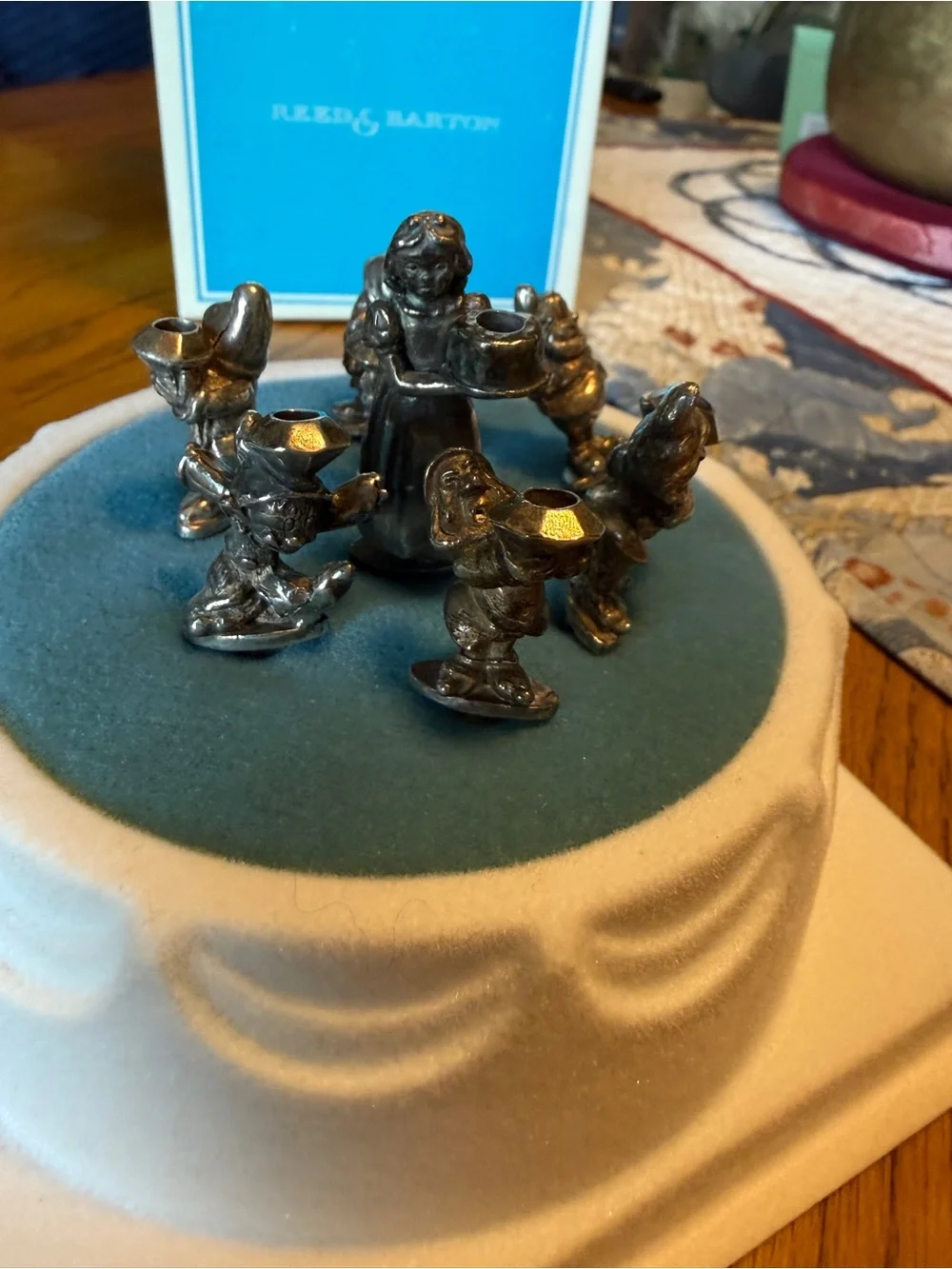 Reed & Barton Silverplate Angel and Flower Candle Toppers on Blue Base